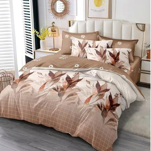Samimi Collection Duvet Cover Set. Duvet Cover, Fitted Sheet, Pillow Case (Brown and White, King (U.K. Standard))