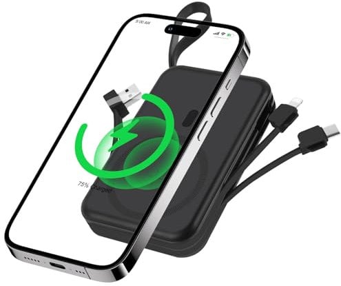 AXFEE 3-IN-1 Power Bank, PD 20W Powerbank, Tragbares Ladegerät mit Eingebautem Kabel, für iPhone 16/15/14/13/12, Kompatibel mit Watch 10/9/Ultra2/8/Ultra/7/6/Se/5/4/3/2/1(Schwarz)