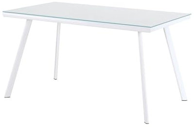 MOG CASA Mesa Comedor Elegance 140x80 cm - Cristal Templado y Metal, Diseño Nórdico, Blanco