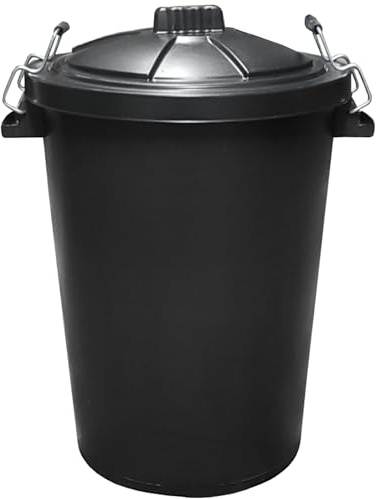 KetoBarrow 80L Extra Large Dustbin with Clip Locking Lid Plastic Dustbin for Home Garden Storage Rubbish Recycling Animal Feed 80 Litre Black