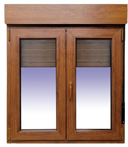 Ventanastock Ventana PVC Roble 1000x1155 Practicable Oscilobatiente 2 hojas con Persiana de PVC