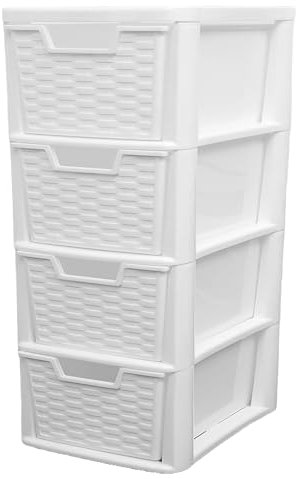 SIDSONS Large Plastic Rattan Style Storage Drawer (Rattan White, 4 Tier)