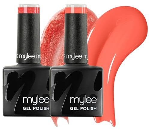 Mylee Gel Nail Polish Duo 2x8ml [Sunset Kiss] - UV/LED Soak-Off Nail Art Manicure Pedicure for Professional, Salon & Home Use - Long Lasting & Easy to Apply, Vegan & Cruelty Free