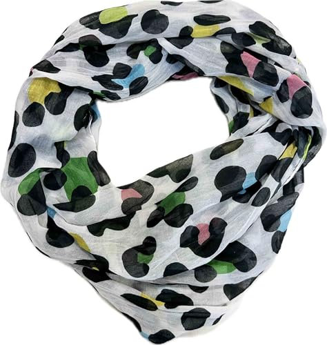 Leo Leopard Loop Schal aus Seidenmischung mit Animal Print Muster Tuch Sommer Frühling Herbst Halstuch Stola Tuch Übergangsschal Seide Silk (Grün Gelb)
