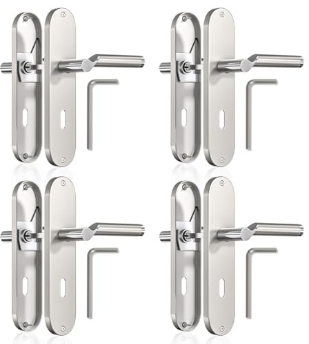 Bwintech Juego de 4 manillas clásicas de zinc de 72 mm en placa con cerradura de ojo de cerradura, adecuadas para dormitorio, puerta principal, puerta de madera