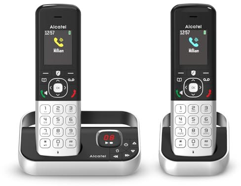 ALCATEL FX990 Voice Duo - Schnurloses DECT-Telefon mit Anrufbeantworter 50 Min. - Hochauflösendes Farbdisplay - Freisprechfunktion - Anrufsperre - VIP-Klingelton - 2 Mobilteile - Schwarz/Grau