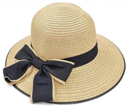 RUIXIA Girls’ Straw Sun Hat Wide Brim Sun Protection Floopy Hat with Bowknot Summer Beach Travel Packable Cap for 3-12 Years Beige