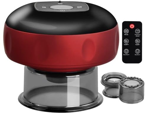 Mapille Ventouse électrique Infrarouge, 5 en 1 Masseur de Ventouses avec 12 Niveaux de Température Réglables, Ventouse Anti Cellulite, Thérapie Ventouses Intelligent pour Soulager Douleur (Rouge)