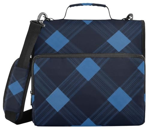 Ordnertasche mit 3 Ringen, Reißverschluss, 3,8 cm, Dunkelcyan, kariert, mit Schultergurt, einfach zu transportieren, Schulbedarf, Organizer für Schule und Büro