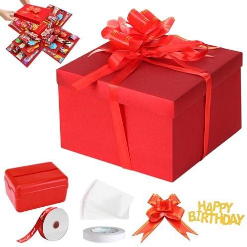 LEKEFETO Explosionsbox, Surprise Box, 5-Lagige Kreative Geschenkbox Explosionsbox, DIY Handgemachte Überraschung Box, Geschenk Geburtstagskarten, für Mann Frau Mädchen Junge - Rot