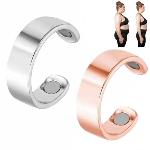 ShengQiu 2PCS Copper Magn/etic Rings for Women Men,Mag/netic Rings,Adjustable Ma/netic Rin/g,Smart Ring,Anxiety Rin/g(Rose Gold&Silver)