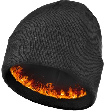 Keains Unisex Wooly Beanie for Men Women, Thermal Fleece‑Lined Hat | Soft‑stretch acrylic‑polyester fabric, cosy fleece‑lined warmth for outdoor activities/accessory, gifts for men women
