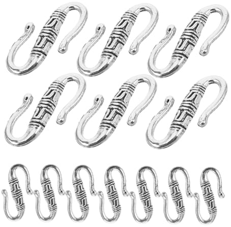 Parliky 20pcs Antique Silver Tibetan S Hook Clasps Retro Jewelry Making Findings for DIY Bracelets Necklaces Craft Accessories