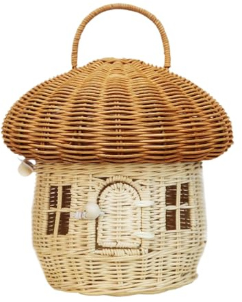 Futterkorb – Pilzkorb | Rattankörbe für Picknick, gewebte Körbe mit Deckel, Weiden-Picknick, gewebte Aufbewahrung für Puppenhaus-Display, Küchentheke und Regale und Halter