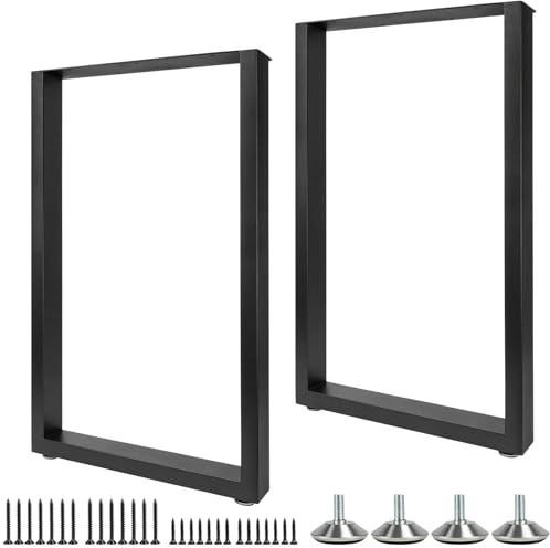 2PC Metal Table Legs 90cm,Table Legs Metal (90x45x8cm)Square Furniture Legs | Adjustable Feet, Max Load 200kg for Dining Desk, Coffee Table, Bench