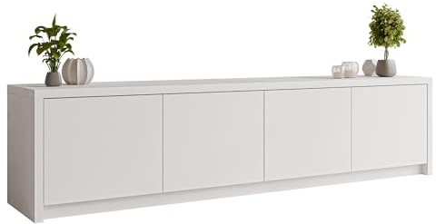 Mirjan24 TV-Schrank Sekarti 4D, 4 Türen mit Griffloses Öffnungssystem, Fernsehschrank, TV-Lowboard, Fernsehtisch, TV-Tisch, Unterschrank, TV-Board (Weiß)