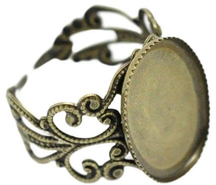 SiAura Material ® - 1x Ringrohling Oval Einstellbar Ornamente, Cabochonring, Fassung 13x18mm, Bronzefarben