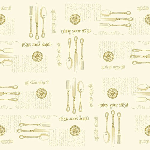 Sovie HORECA Tischdecke Elisabeth Gold-Champagner, 80 x 80 cm, 20 Stück, Linclass® Airlaid, Design mit goldfarbenem Besteck und Schriftzügen „Guten Appetit“ & „Enjoy Your Meal“