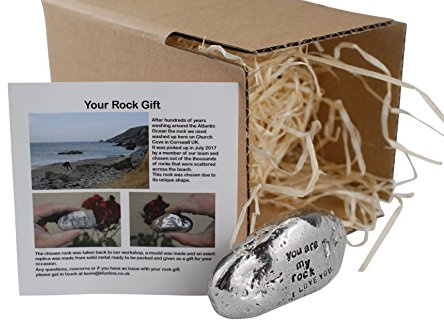 I Love You, You are My Rock Gift Idea - Solid Metal Heavy Polished Rock Gift for Him Or Her - Valentines Silver