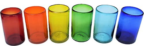MexHandcraft Regenbogenfarbene Trinkgläser, 400 ml, recyceltes Glas, bleifrei, giftfrei (400 ml Trinken)