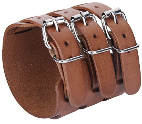 EVER FAITH 3 Layer breit Belt echtes Leder Herr Wristband braun Armband Unisex Couple