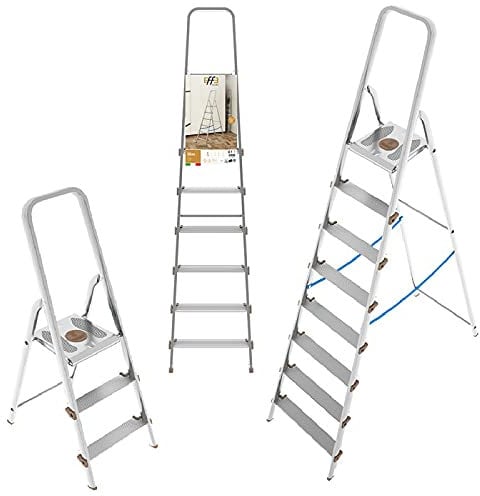 Scala in Alluminio 7 Gradini Made in Italy, Certificata EN131 e GS TUV, Dimensioni: 53 x 225 x 9 cm, Peso scala: 5,95 Kg