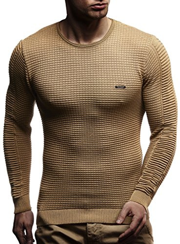 Leif Nelson suéter de Jersey de Punto Fino de Cuello Redondo de los Hombres de LN-1545