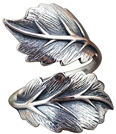 Damen Herren Vintage Echt 925 Sterling Silber Blatt Blätter Ring Offen und Verstellbar