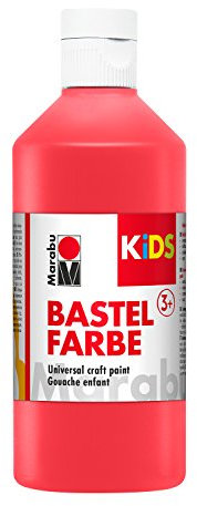Marabu 03040075031 - Kids Bastelfarbe kirschrot 500 ml, Farbe für Kinder ab 3 Jahre zum Basteln und Malen, parabenfrei, vegan, gut deckend, schnell trocknend auf Papier, Holz, Stein, auswaschbar