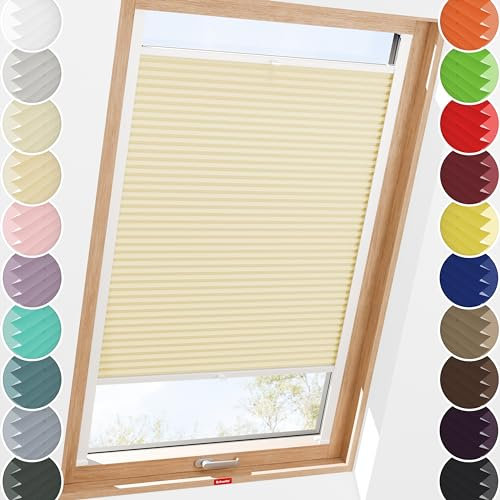 Schuette® Dachfenster Plissee mit Bohren zum Anschrauben ● Thermo Kollektion: Milk Tea (Beige) ● 50-59 x 80-99cm (Breite x Höhe) ● Suprafix Faltrollo Befestigung ● Bequeme Rollo