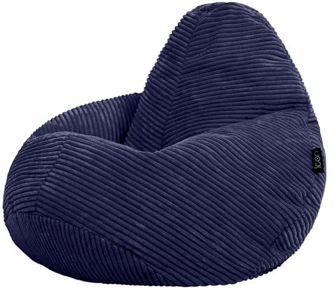 Icon Dalton Sitzsack Kinder, Dunkelblau, Flauschiger Cord Stoff, Sitzsack Cord mit Füllung, Bequemer Kinder Gaming Sessel, Kuschelsessel, Lese Sessel, Schlafzimmer, Kinderzimmer, Spielzimmer