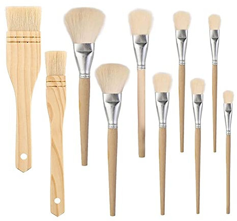 ferater 10 PCS Taille Assortie Pinceau Dorure Pinceau Feuille D'Or Cheveux Plumeau Brosse Plate Balayage Vadrouilles pour Aquarelle, Lavage, CéRamique