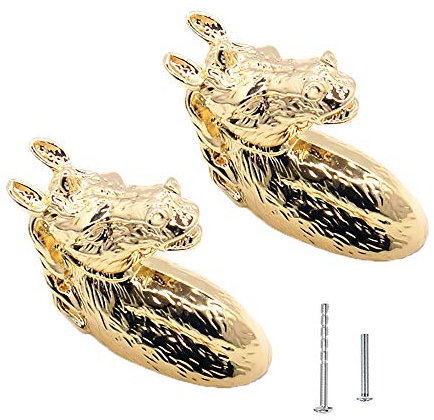 YOUYOUULU 2 Stück Golden Vintage Knöpfe aus Reines Kupfer, Pferdekopf Griff, Möbelknöpfe Retro Kunst, schrank knauf Schrankknäufe für Tür Schrank kommode Schublade, mit Schrauben