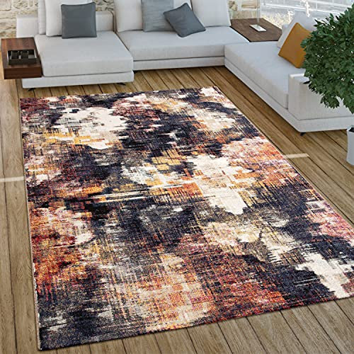 Paco Home Wohnzimmer Teppich Kurzflor Boho Vintage Design Geometrische Muster Used Look Industrial Style, Grösse:80x150 cm, Farbe:Bunt 7