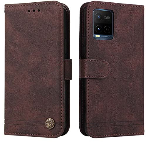 SEAHAI Hülle für Vivo Y21 / Vivo Y21s / Vivo Y33s Handyhülle, Premium PU Leder Flip Brieftasche Schutzhülle mit Standfunktion/Kartenfach/Magnetisch Stoßfeste Lederhülle Ultra-dünn Klapphülle - Braun