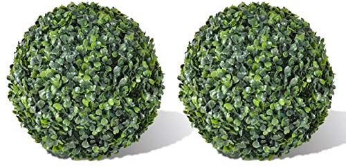 Atlojoys Buchsbaumkugeln 2 STK. Künstlich Formschnitt-Kugel, künstlich Buchsbaum, Plastikpflanze, Buxus Deko, Innen und Aussen, 35 cm