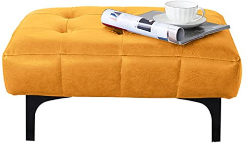 W&X Modern Robust Komfortabel Sitzpouf Für Home Bedroom Garderobe,Rechteck Gepolstert Fußstützenhocker,Tufted Button Kunstleder Sitzhocker-Gelb 60x45x30cm(24x18x12inch)
