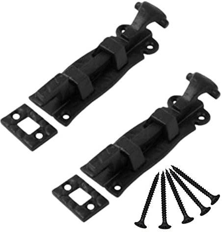 Black Door Bolt Necked 100mm Cast Iron Ornate Door Bolts Antique Fish Tail Bolt Ironmongery Door Gate Bolts Necked Cranked Locks with Matching Screws Pack of 2.