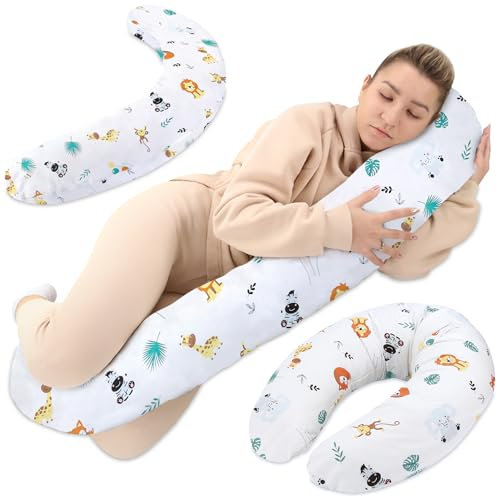 Totsy Baby Stillkissen XXL Seitenschläferkissen Schwangerschaftskissen Lagerungskissen - Baumwolle Pregnancy Pillow Erwachsene - 190 cm Safari