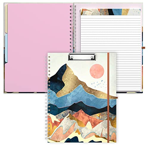 Rimilak Raccoglitore a spirale con blocco note a righe, ricaricabile, 44,5 x 20,8 cm, copertina rigida con 5 tasche interne, fascia elastica e anello per penne