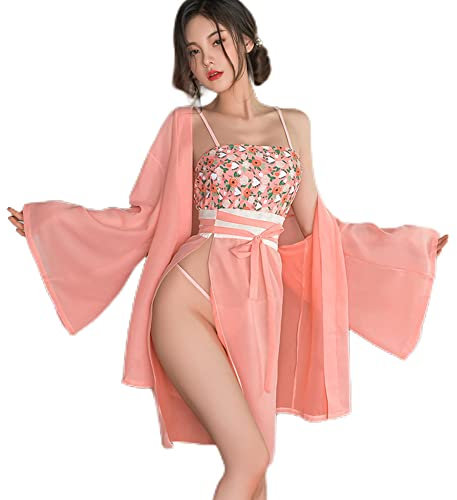 Temptshow Asiatique Chinois Geisha Cosplay Femmes Style Chinois Cheongsam Lingerie Japonaise Anime Costume (Rose) Taille Unique