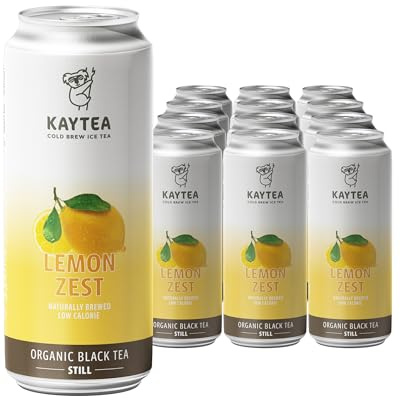 KAYTEA Cold Brew Lemon Zest Iced Tea Cans, 330ml x 12 - Organic Lemon Ice Tea Infusion Low Calorie Flavoured Ice Drink, Made in the UK