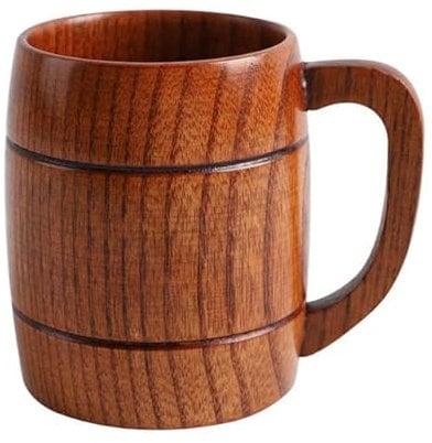 NOBRIM 500ml Drinking Glasses Large Wooden Beer Mug with Handle Multifunctional Drink Cup Mug Kitchen Bar Drinkware