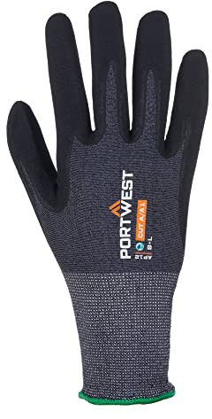 Portwest AP12 SG Grip 15 Eco Nitrile Glove Sustainable Hand Protection Touchscreen Compatible Superior Grip Recycled Material Silicone Free Durable Work Safety, Grey/Black, L
