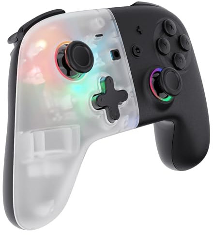Oniverse Manette Switch sans fil White Star - Manette Switch Pro - Manette LED Bluetooth pour Switch, Switch OLED, Switch Lite (IOS et Android) - Vibration - Mode Turbo - Gyroscope 6 axes - Blanche