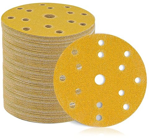 STEBRUAM 150mm Sanding Discs,Hook and Loop 60/80/120/180/400 Grits 15 Hole 6Inch Round Pads for Random Orbital Sander Pads and All Oscillating Tools