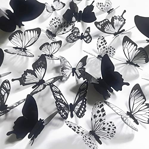 Ewong 3D Butterfly Wall Decor, 66Pcs Black Decal Party Sticker Decoration