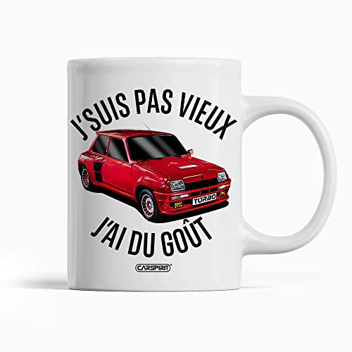 CARSPIRIT Mug voiture R5 turbo, j'suis pas vieux j'ai du goût | amateur de belles autos | imprimé sur les 2 faces | en céramique, blanc brillant