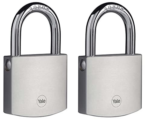 Yale cadenas en laiton corps 60×53 mm anse Ø9 mm finition chromée 3 clés mécanisme à clé double verrouillage haute sécurité conforme EN 12320 extérieur portes et abris portes portails abris jardin et