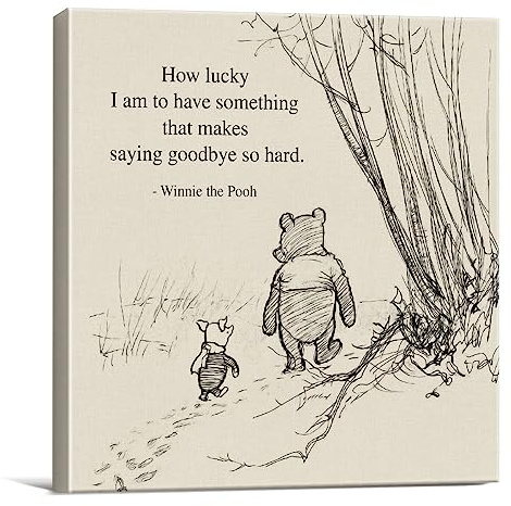 Klassische Winnie Puuh Wandkunst, Retro, Zitat How Lucky Am I Zitate, Leinwand, Gemälde, Bilder, gerahmter Druck, Schild, Kunstwerk, fertig zum Aufhängen, 20,3 x 20,3 cm